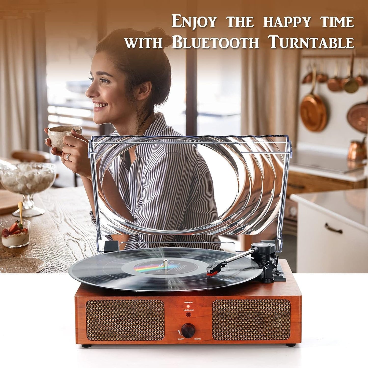 Platine Vinyle Bluetooth, Tourne Disque Avec 2 Haut-Parleurs Stéréo, Trois Vitesse 33/45/78, Prise En Charge De Usb/Aux-In/Sortie Rca,Phonographe Portable Pour Le Divertissement Et La Décoration