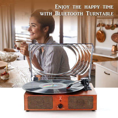 Platine Vinyle Bluetooth, Tourne Disque Avec 2 Haut-Parleurs Stéréo, Trois Vitesse 33/45/78, Prise En Charge De Usb/Aux-In/Sortie Rca,Phonographe Portable Pour Le Divertissement Et La Décoration