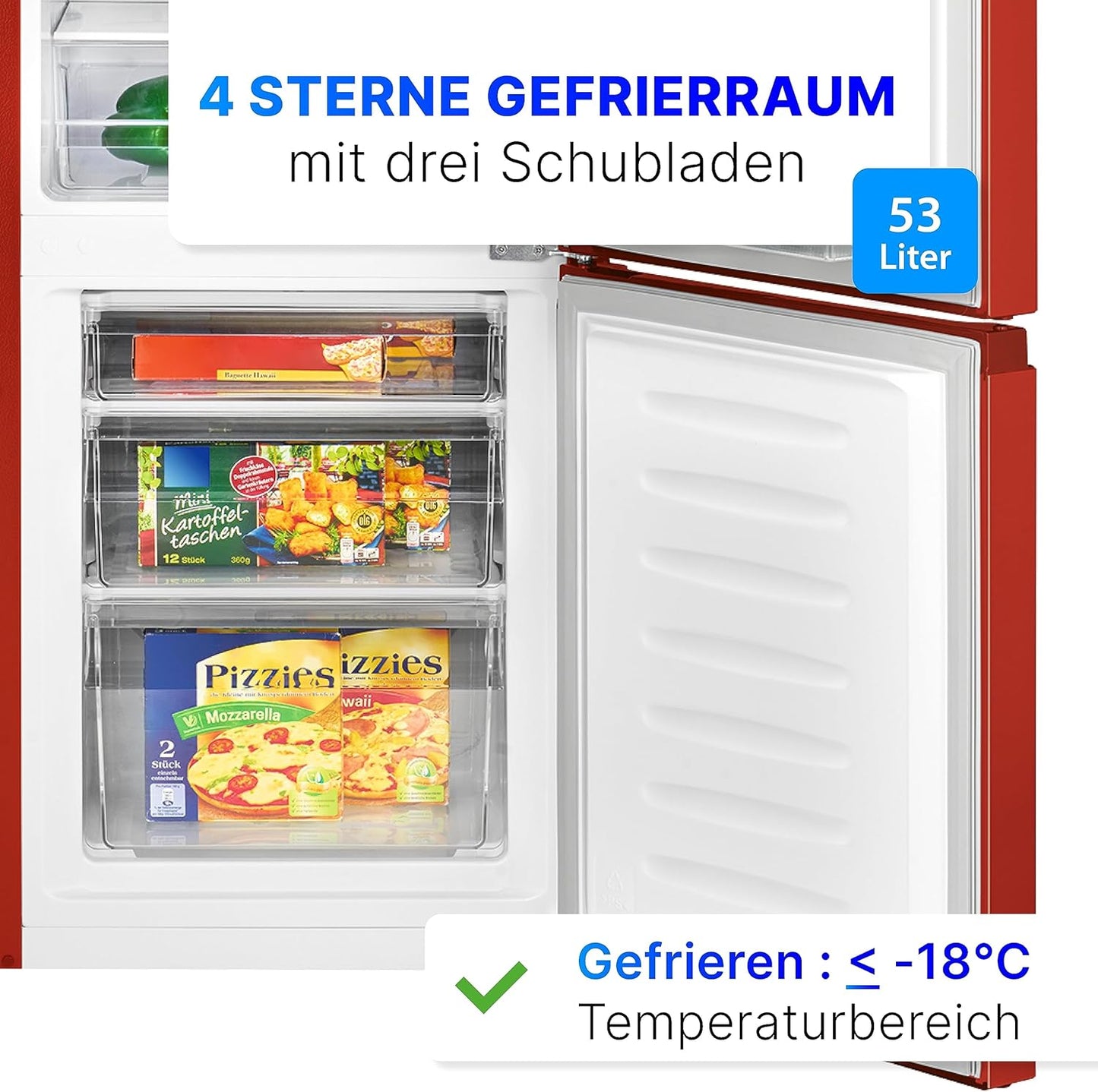 Bomann Réfrigérateur Et Congélateur 175L Rouge Kg320-2-Rouge, Capacité Nette : 175 Litres, Contrôle De La Température En Continu, Charnières De Porte À Droite, Interchangeables, Pieds Réglables