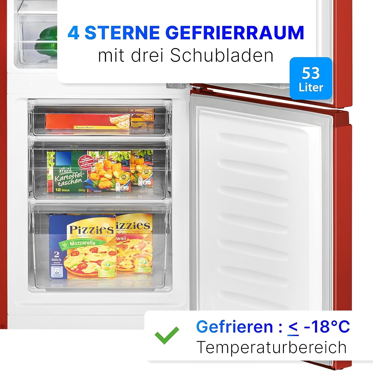 Bomann Réfrigérateur Et Congélateur 175L Rouge Kg320-2-Rouge, Capacité Nette : 175 Litres, Contrôle De La Température En Continu, Charnières De Porte À Droite, Interchangeables, Pieds Réglables