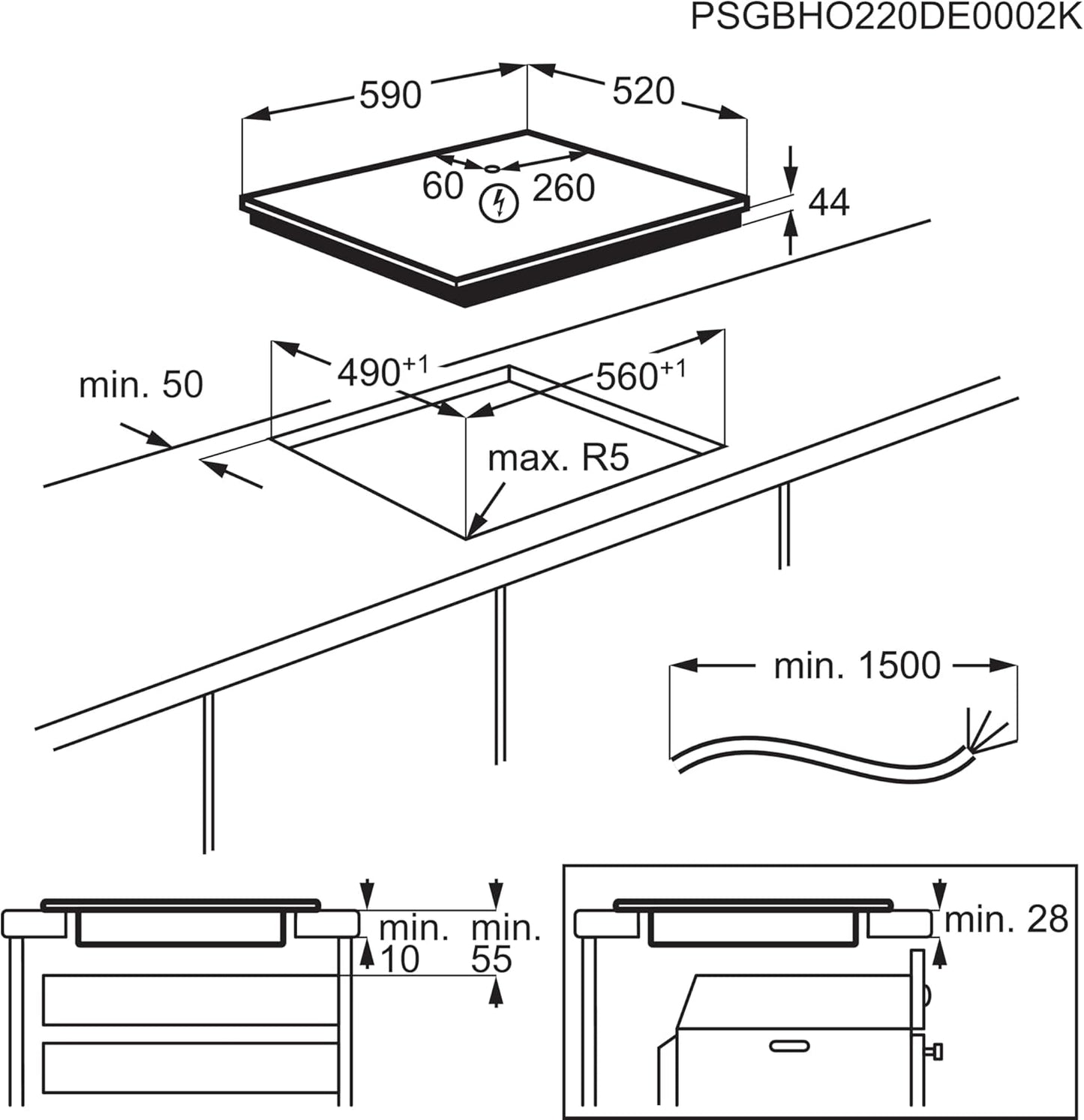 AEG Table De Cuisson À Induction Série 6000, IKX64441CB, 4 Zones De Cuisson, 60 Cm, Fonction Pont, Fonction Hob2Hood, Minuterie De Cuisson Intégrée, Verrouillage Par Clé, Chaleur Résiduelle 3 Étapes