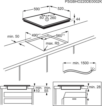 AEG Table De Cuisson À Induction Série 6000, IKX64441CB, 4 Zones De Cuisson, 60 Cm, Fonction Pont, Fonction Hob2Hood, Minuterie De Cuisson Intégrée, Verrouillage Par Clé, Chaleur Résiduelle 3 Étapes