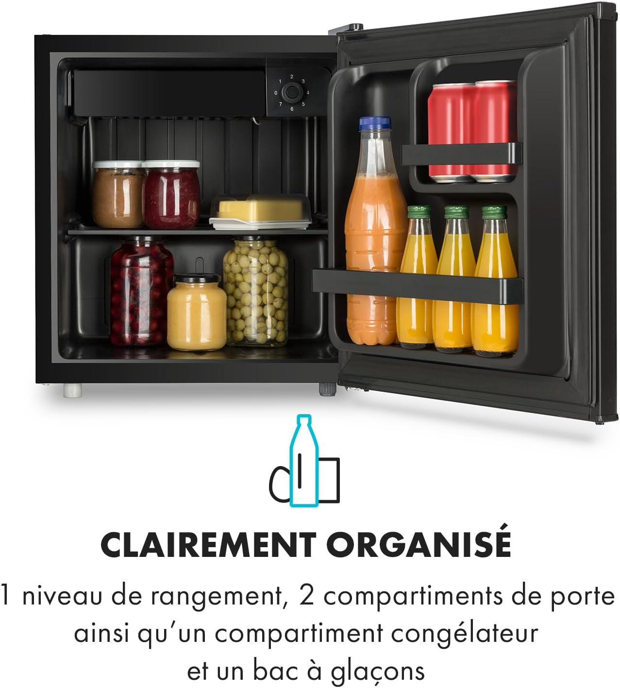 Mini Frigo De Chambre Pour Boissons, Petit Frigo Silencieux, Mini Bar Intérieur, Bières, Petit Refrigerateur Camping, Bureau, Bac À Glacons, Dégivrage Manuel, Frigo Cosmetique, 0-10°C, 46L