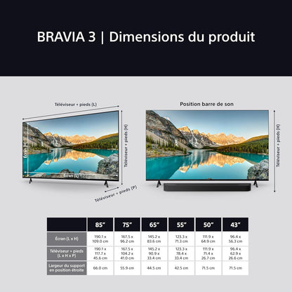Sony BRAVIA 3 Direct LED 75’ | X-Balanced Speaker | Dolby Vision/Atmos | IMAX Enhanced | Google TV (2025) | Google Cast | Apple Airplay 2| Dashboard Eco 2 | Menu Jeu 2