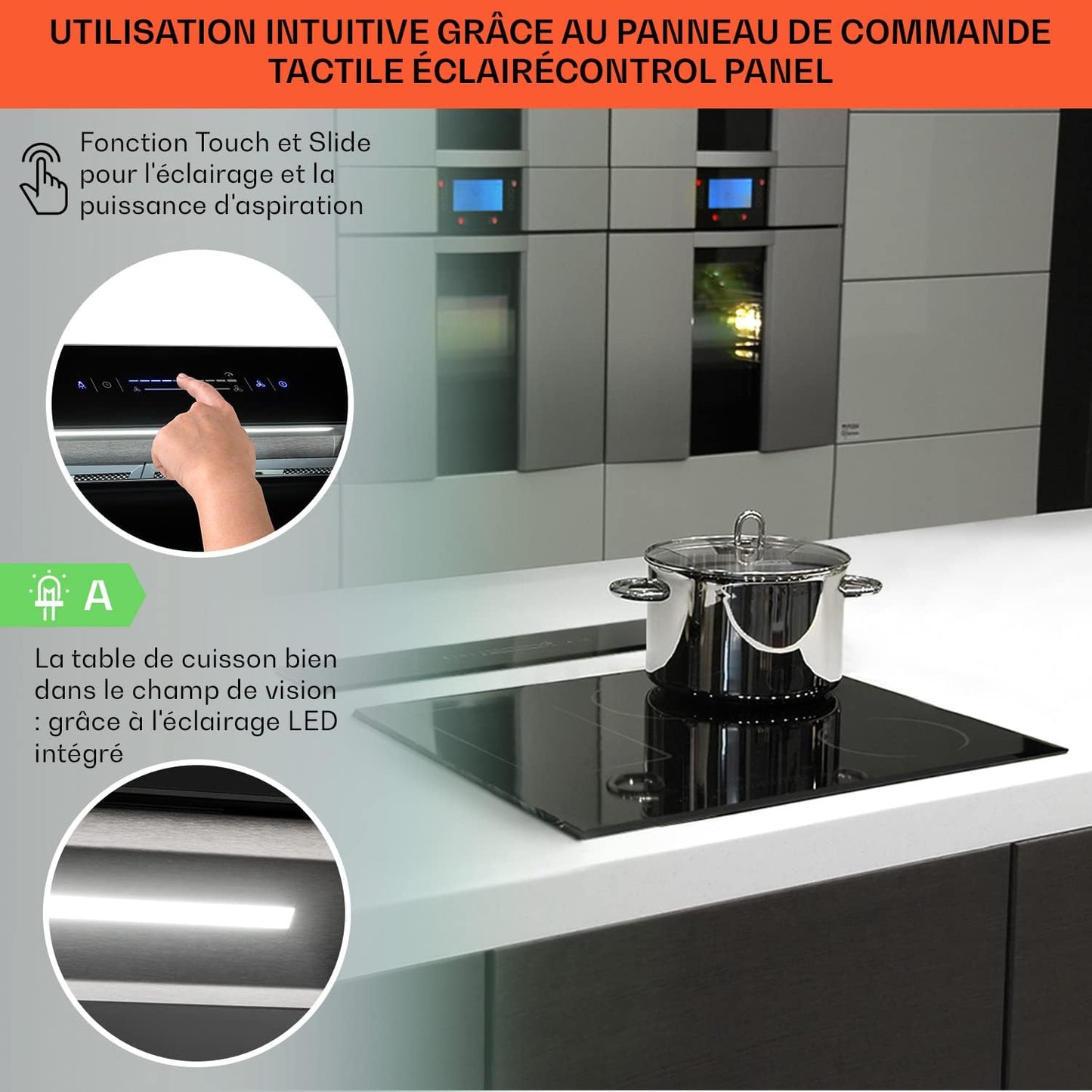 Klarstein Downdraft Hotte Aspirante 90Cm, Encastrable Et Silencieuse Pour Cuisine, Débit D'Air 604M³/H, Filtres Inclus, 10 Modes De Ventilation, Mode Recirculation En Option, Efficacité Énergétique A+