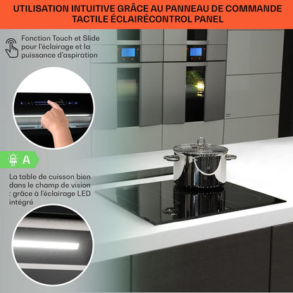 Klarstein Downdraft Hotte Aspirante 90Cm, Encastrable Et Silencieuse Pour Cuisine, Débit D'Air 604M³/H, Filtres Inclus, 10 Modes De Ventilation, Mode Recirculation En Option, Efficacité Énergétique A+