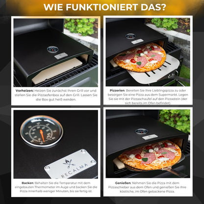 Recalma Four À Pizza En Acier Inoxydable Avec Pierre À Pizza Pour Barbecue, Four À Pizza Avec Pelle À Pizza Et Pierre À Pizza Résistante Au Feu, Barbecue À Gaz Avec Thermomètre Et Pelle À Pizza,