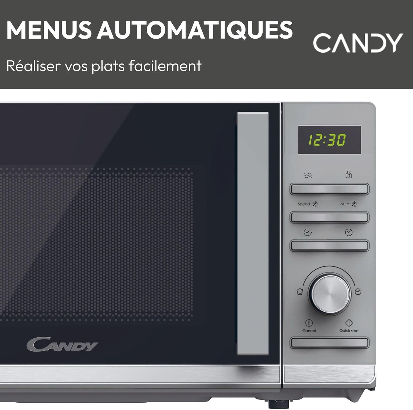 Moderna CMWA23TNDS Four Micro-Ondes 900W 23L Digital, Fonction Décongélation, 14 Menus Automatiques, Plateau Tournant En Verre, 11 Niveaux De Puissance, Cuisson Express, Sécurité Enfant, Argent