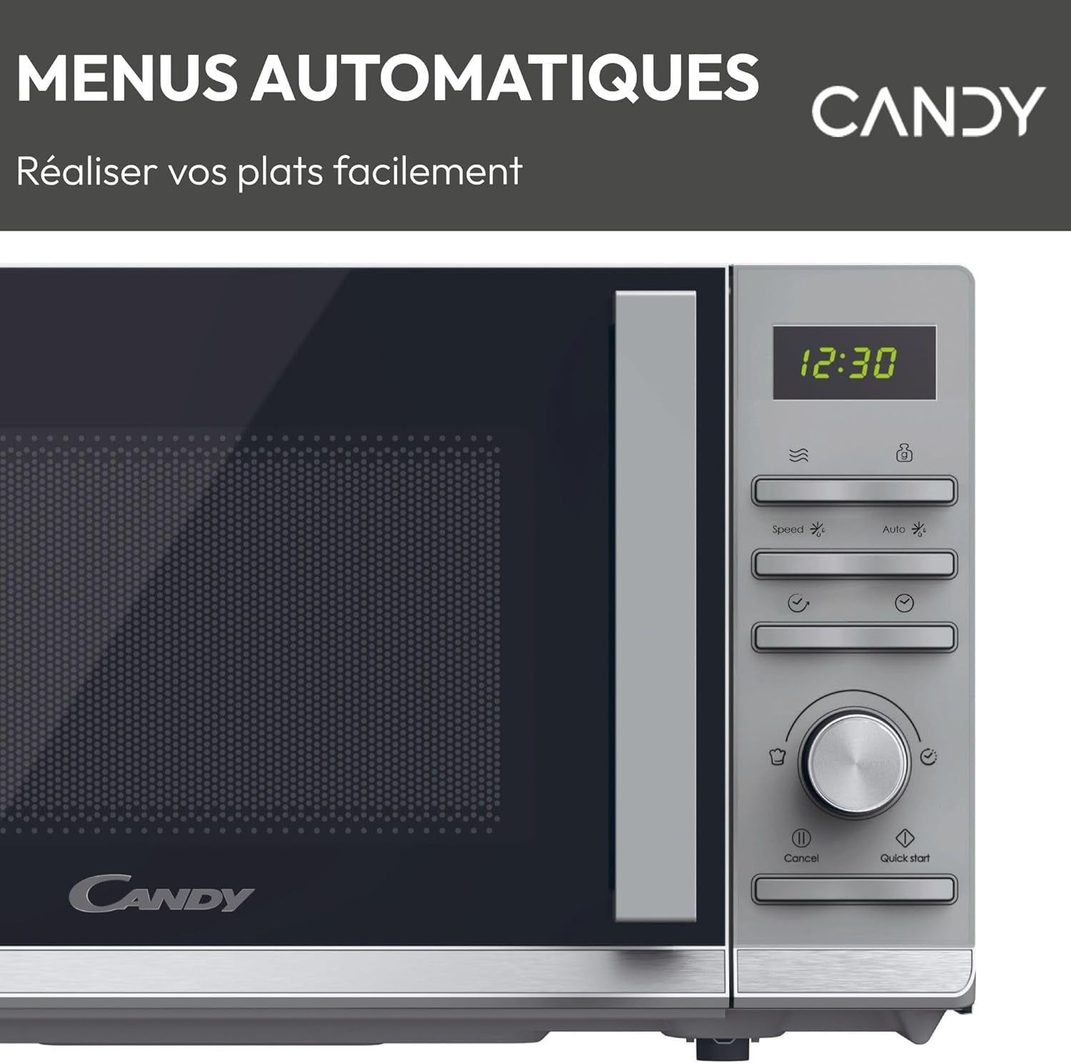 Moderna CMWA23TNDS Four Micro-Ondes 900W 23L Digital, Fonction Décongélation, 14 Menus Automatiques, Plateau Tournant En Verre, 11 Niveaux De Puissance, Cuisson Express, Sécurité Enfant, Argent