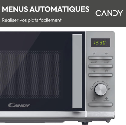 Moderna CMWA23TNDS Four Micro-Ondes 900W 23L Digital, Fonction Décongélation, 14 Menus Automatiques, Plateau Tournant En Verre, 11 Niveaux De Puissance, Cuisson Express, Sécurité Enfant, Argent