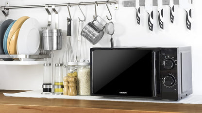 Micro-Ondes Allblack. Capacité De 20 L, 700 W De Puissance, 6 Niveaux De Fonctionnement, Minuterie 30 Minutes, Mode Décongeler, Finition Noir.