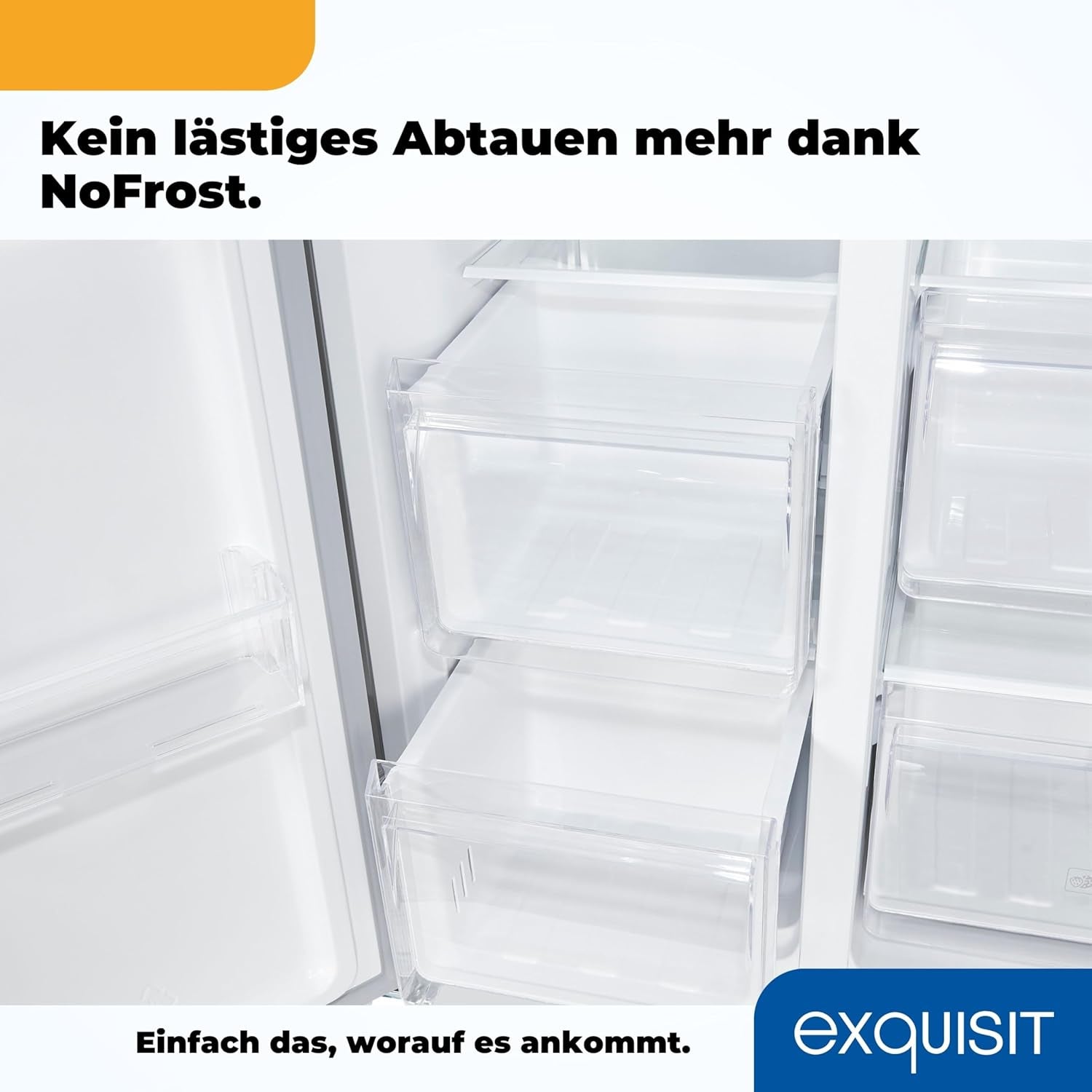 Exquisit SBS520-CF-040E Side by Side Kühlschrank, 91 Cm Breit, 475L, Nofrost, Ice-Maker, Festwasseranschluss, Inoxlook