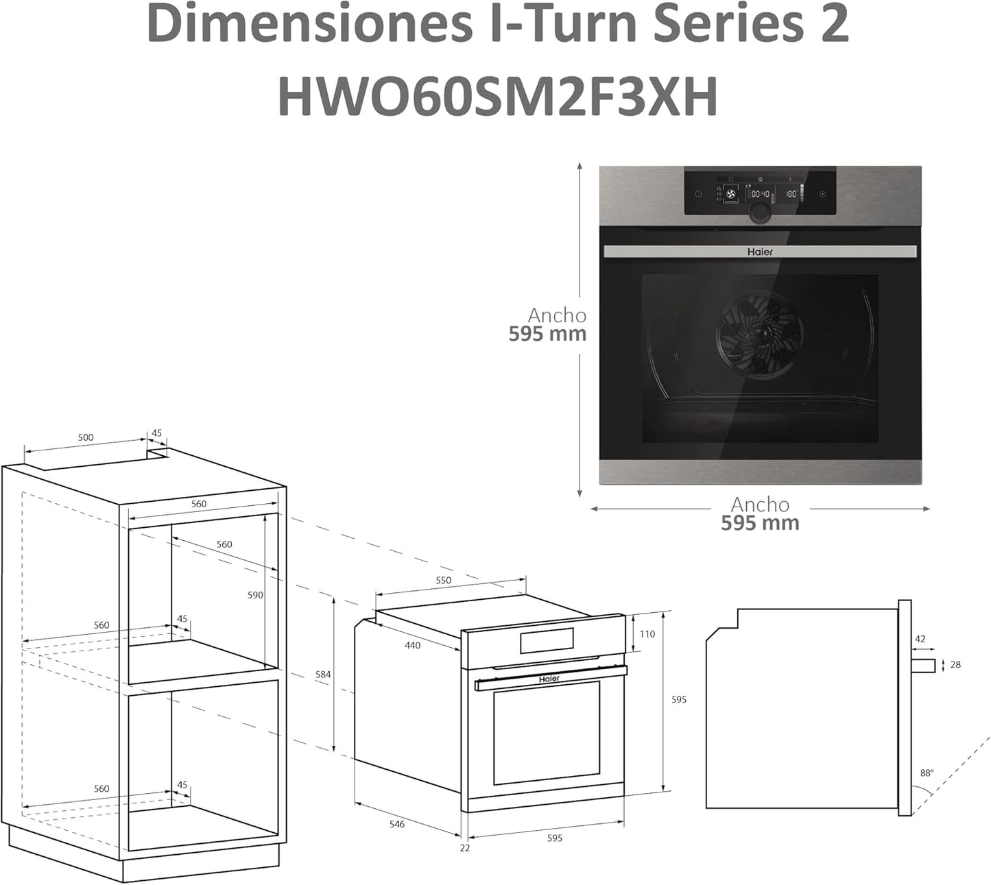I-Turn Series 2 HWO60SM2F3XH- Four Multifonction, Nettoyage Par Aqualyse, Connectivité Wi-Fi, Capacité 70L, Cuisson Multiniveau, 11 Fonctions, Manette, Classe A+, Noir