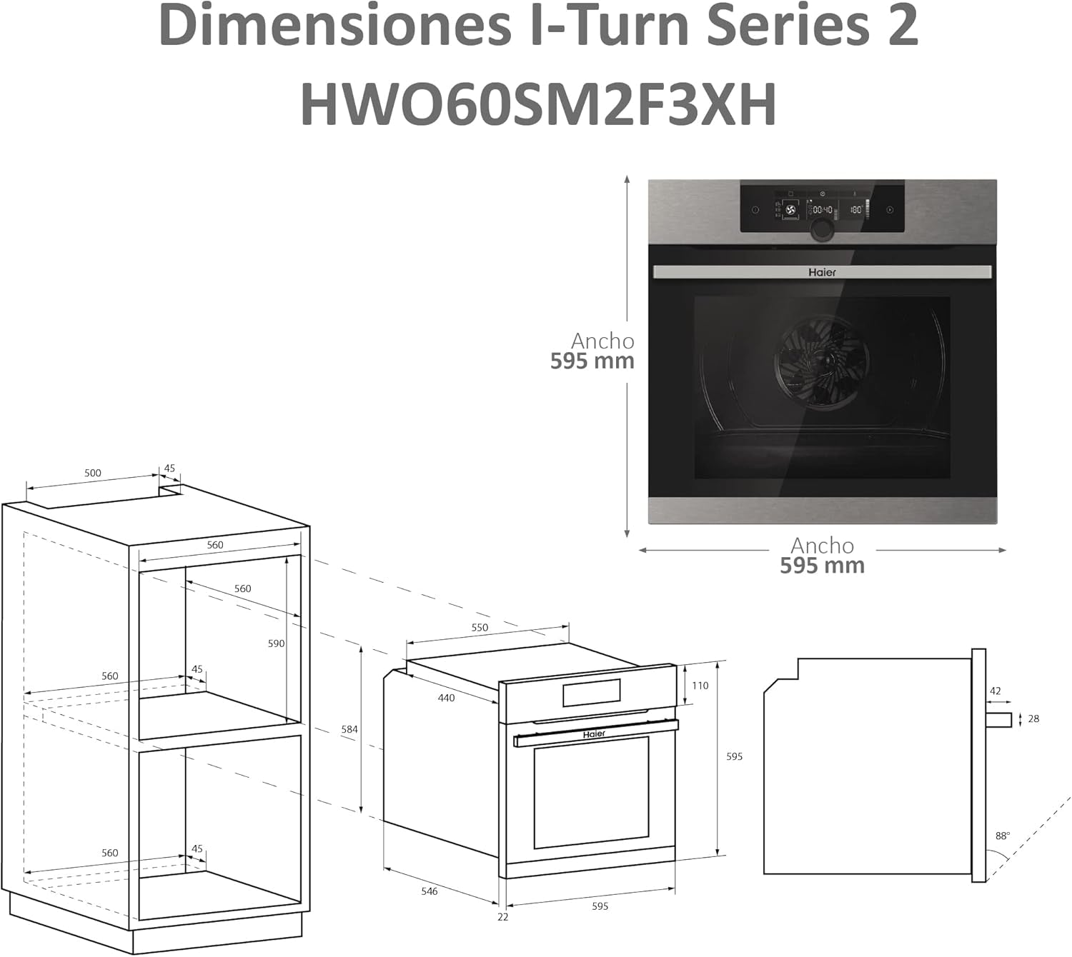 I-Turn Series 2 HWO60SM2F3XH- Four Multifonction, Nettoyage Par Aqualyse, Connectivité Wi-Fi, Capacité 70L, Cuisson Multiniveau, 11 Fonctions, Manette, Classe A+, Noir