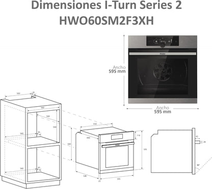 I-Turn Series 2 HWO60SM2F3XH- Four Multifonction, Nettoyage Par Aqualyse, Connectivité Wi-Fi, Capacité 70L, Cuisson Multiniveau, 11 Fonctions, Manette, Classe A+, Noir