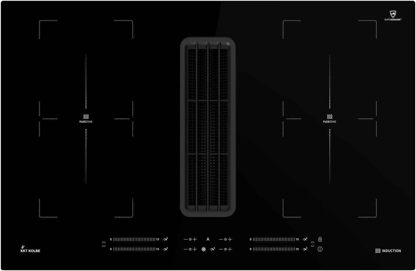 Downdraft Plaque À Induction | Aspiration Intégrée Dans La Table | 80 Cm | Autonome | 7 Kw | 4 Zones | 15 Niveaux | 2 Zones Flexibles | Sans Cadre | IND800DRAFT