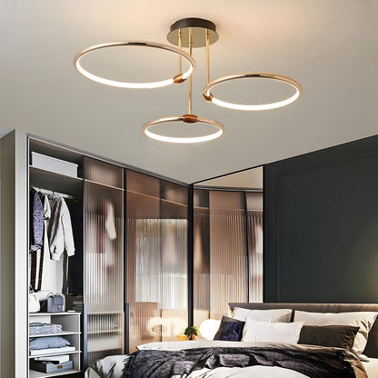 3 Anneaux Ronds Plafonnier Led Doré, Lustre Ø56Cm | 60W À Intensité Variable, Suspension Créative En Métal Électrolytique, Lampe Moderne Pour La Chambre À Coucher Bureau D'Enfants Étude