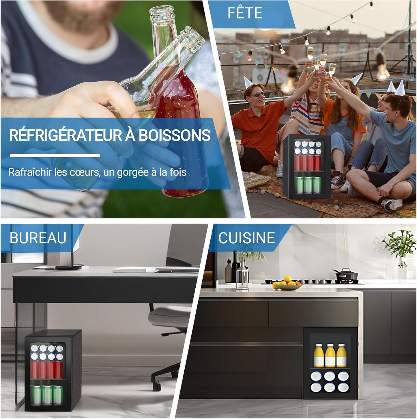 Réfrigérateur De Boissons, 24 Canettes/20 Litres, Mini Réfrigérateur Avec Porte En Transparent Pour Limonade, Bière Ou Vin, Plan De Travail, Réfrigérateur Avec Étagères Amovibles Réglables