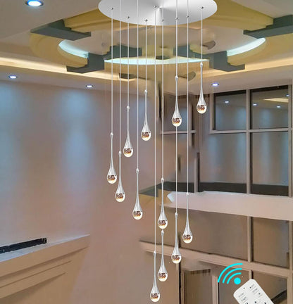 Lustre Suspendu En Cristal Long 12 Lumières - Éclairage Pour Foyer, Entrée, Plafond Haut, Salon - Grands Lustres LED Avec Accessoires Réglables
