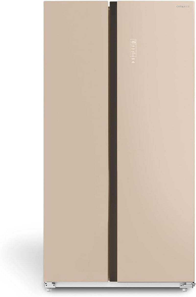 / FRIDGE STUDIO SIDE by SIDE 550 / Réfrigérateur Style Side by Side 550L Sable / 91,2 X 70,4 X 177,7 Cm/No Frost, Traitement Antibactérien, Commande Tactile Électronique, 158W