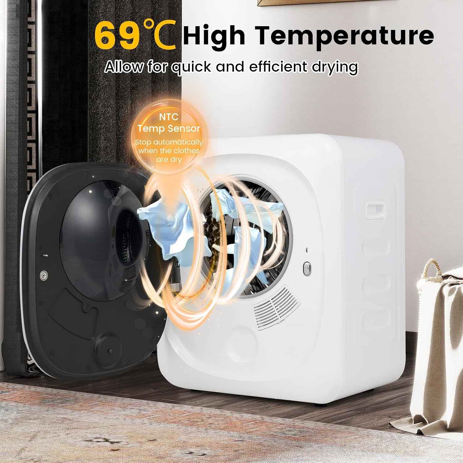 Sèche Linge 4KG 800W, Sèche Linge À Évacuation 5 Programmes, Protection Contre Surchauffe Et Filtration Multiple, Sèche-Linges Électrique Pour Appartement, Dortoir (Classique)