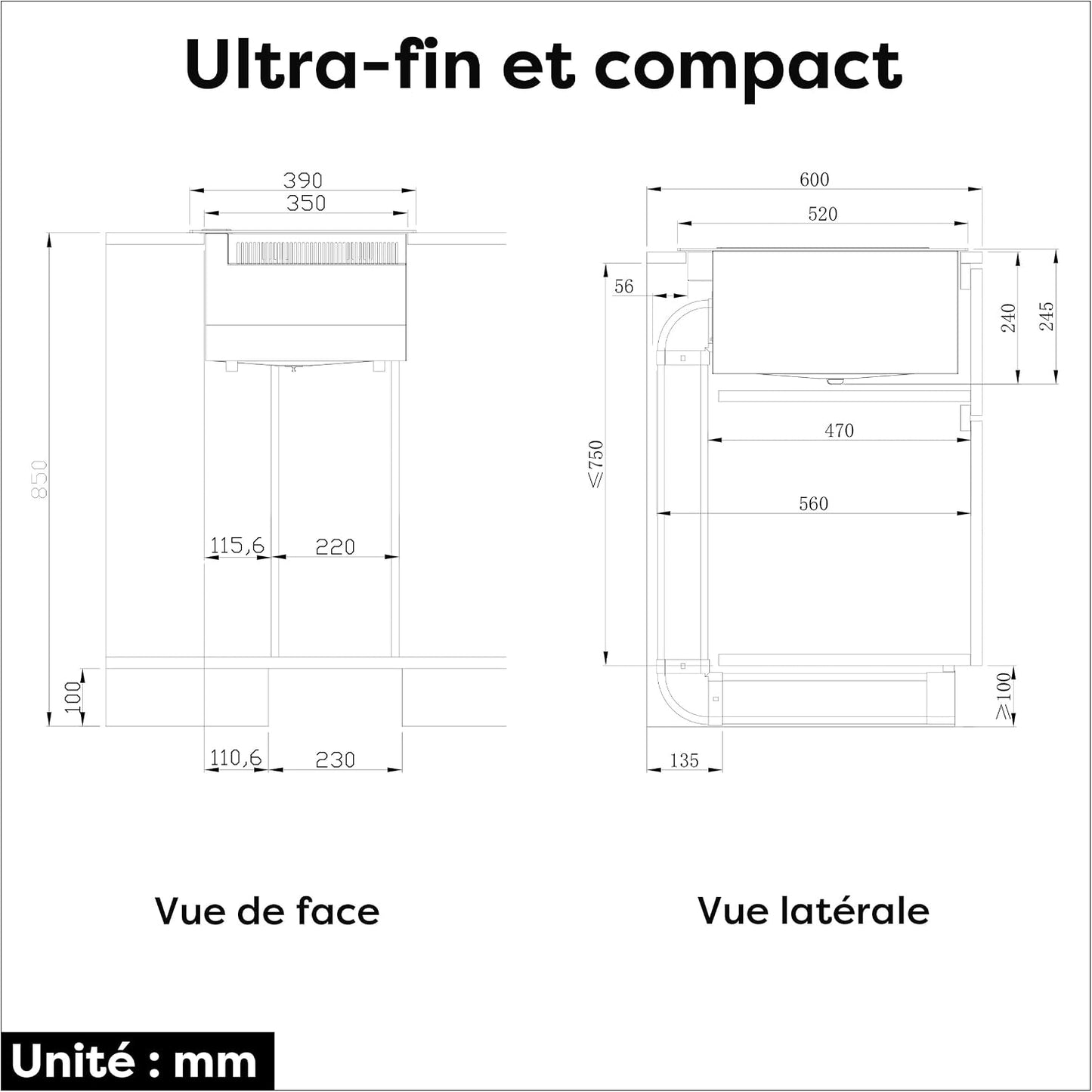Plaque Induction Avec Hotte Intégrée 2 Feux Flexzone, Plasma Anti-Odeurs
