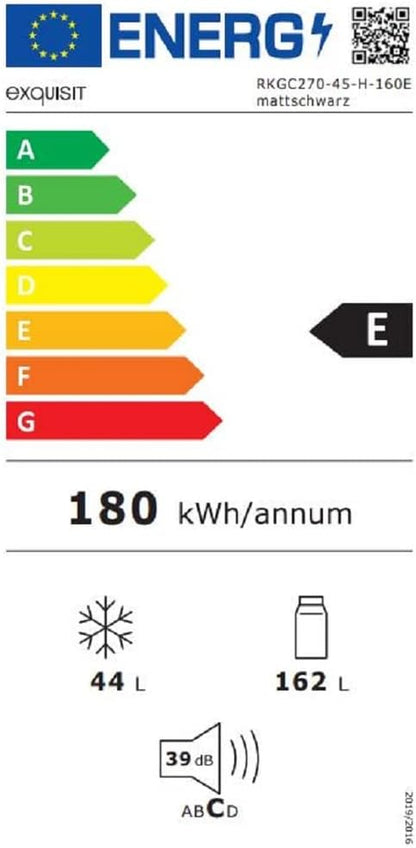 Exquisit Réfrigérateur Rétro RKGC270-45-H-160E - Noir Mat - Volume : 206 L - Réfrigérateur Rétro Avec Congélateur - Avec Étagères De Porte Et Étagères En Verre - Lumière LED