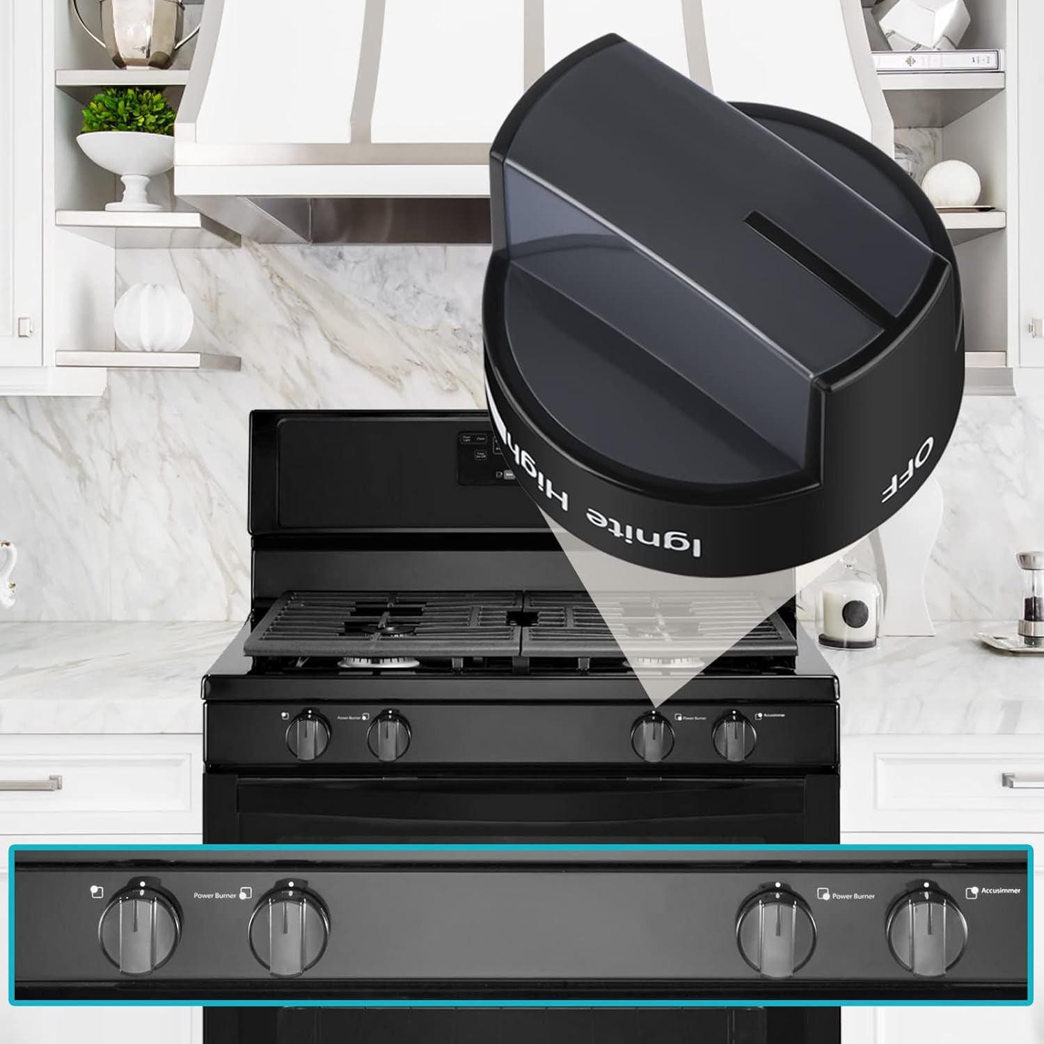 Whirlpool W10339442 Boutons De Contrôle De Brûleur De Surface De Cuisson Noirs De Remplacement Compatibles Avec Cuisinière/Four Whirlpool À Gaz, Remplace WPW10339442 PS11753188 (1 Pièce)