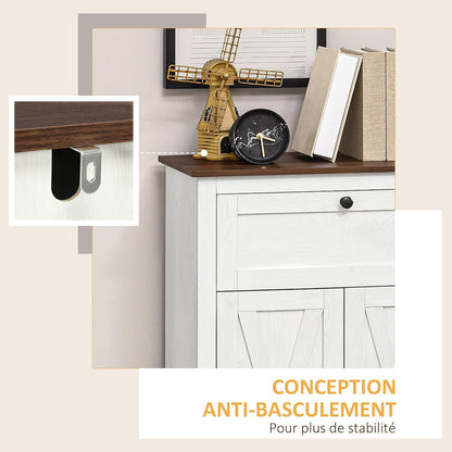 Buffet De Cuisine Multi-Rangements 2 Portes 60 X 30 X 87,5 Cm Blanc | Étagère Réglable, 1 Tiroir, Design Campagne, Pour Salon Chambre Cuisine