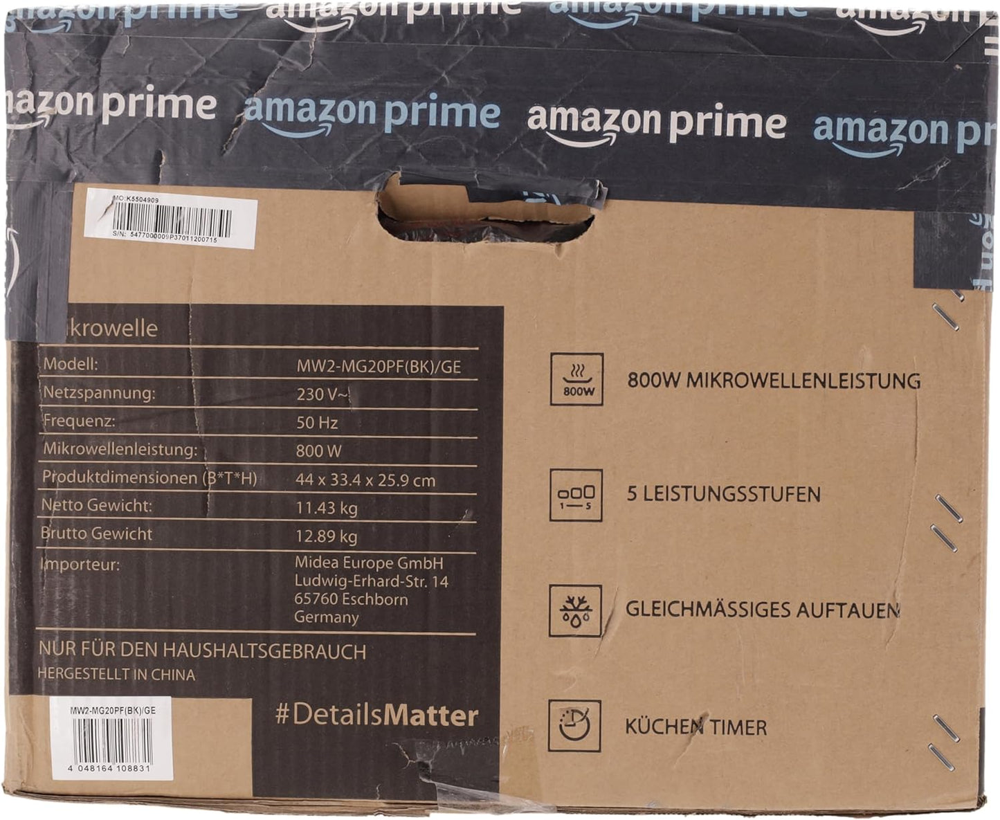 Four À Micro-Ondes 20 L MW2-MG20PF(BK)/GE, 800W/1000W Grill, Avec Grill Croustillant Et Fonction De Cuisson Combinée, 9 Niveaux De Puissance, Ampoule LED, Dégivrage Facile, Noir