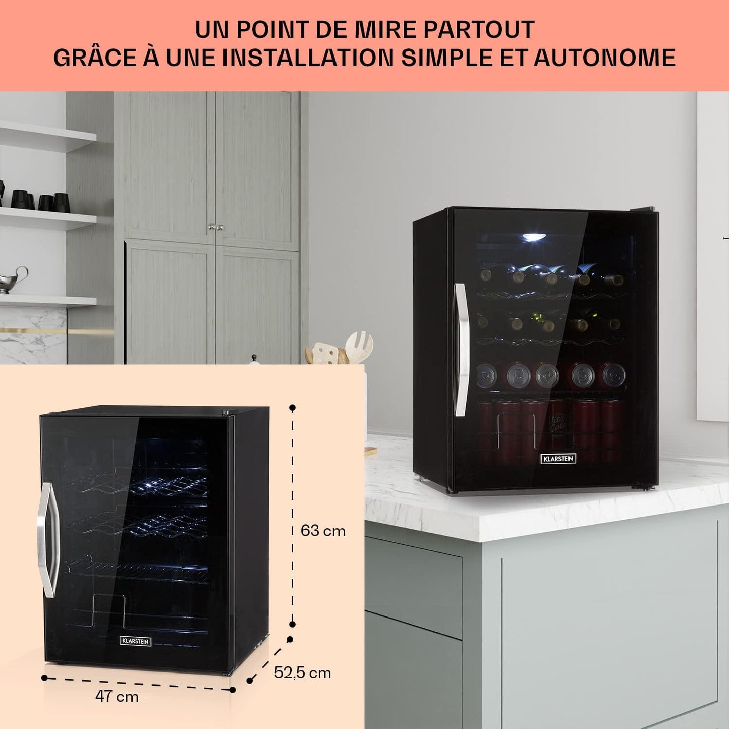 Mini Frigo De Chambre Et Bureau Pour Boisson, Silencieux, Refrigerateur Bar 60L, Pour Camping, Étagères Réglables, Ondulés Pour Le Vin, Cannette, Beer Fridge