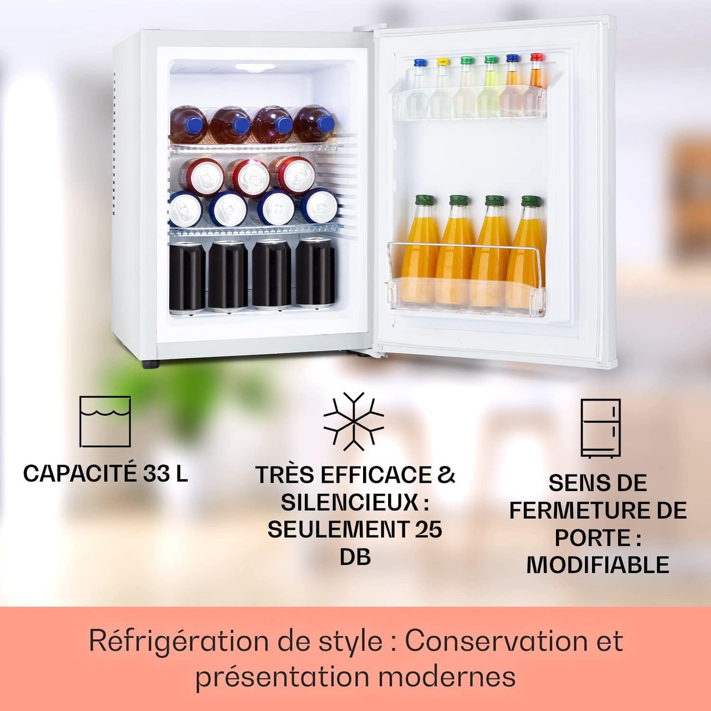 Mini Frigo De Chambre De 33L Pour Snacks Et Boissons, Petit Frigo Top Silencieux, Mini Bar, Petit Réfrigérateur Camping, Mini Frigo Cosmetique, Refrigerateur Avec Étagères Réglables, 5-15°C