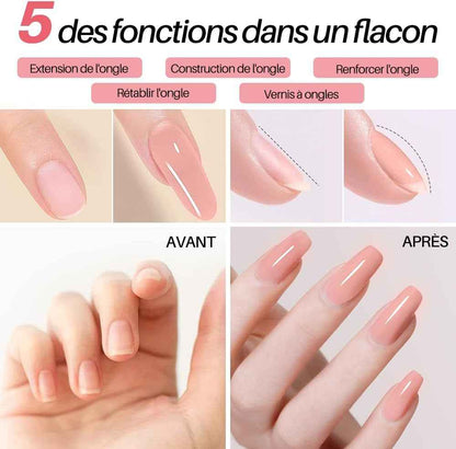 15Ml Builder Gel 5 En 1, Gel De Construction Ongle Pose Americain, Gummy Base Et Structure Avec 100Pcs Chablon Ongle Pour Extensions, Renforcement, Réparation De Manucure-Rose Nude
