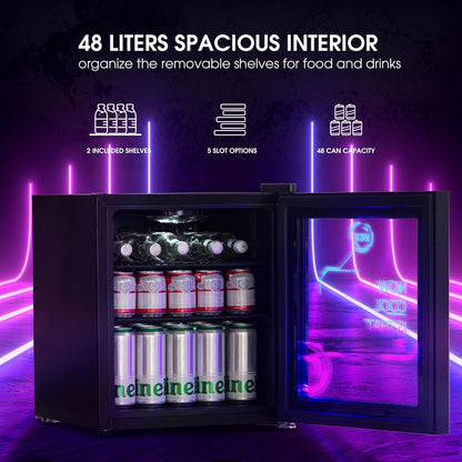 Mini Frigo, Réfrigérateur Pour Boissons Avec Éclairage Moderne Cyberpunk, 48L Petit Frigo Silencieux De 0-15°C, Mini Bar Intérieur, Pour Salle De Jeux, Fête, Noir.