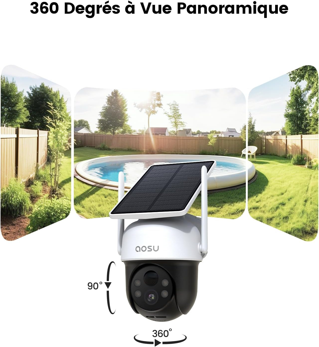 2K D1 Caméra Exterieure Sans Fil Solaire, 360°PTZ Suivi Automatique | 3MP Caméra Surveillance Wifi Exterieure Sans Fil Vision Nuit Couleur, Audio Bidirectionnel Idéal Pour Porche & Jardin, IP65