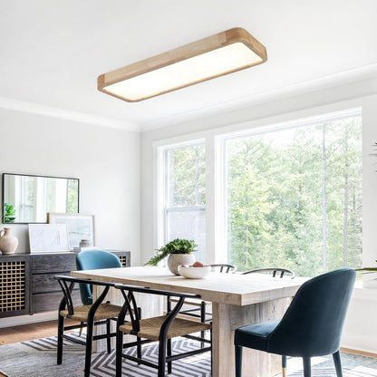 Bois Plafonnier Led,Chambre Luminaires Intérieur 80 * 30Cm Carré Cuisine Lampe 36W Contrôle Dimmable Grand Luminaire Plafonnier Pour Salon Atelier