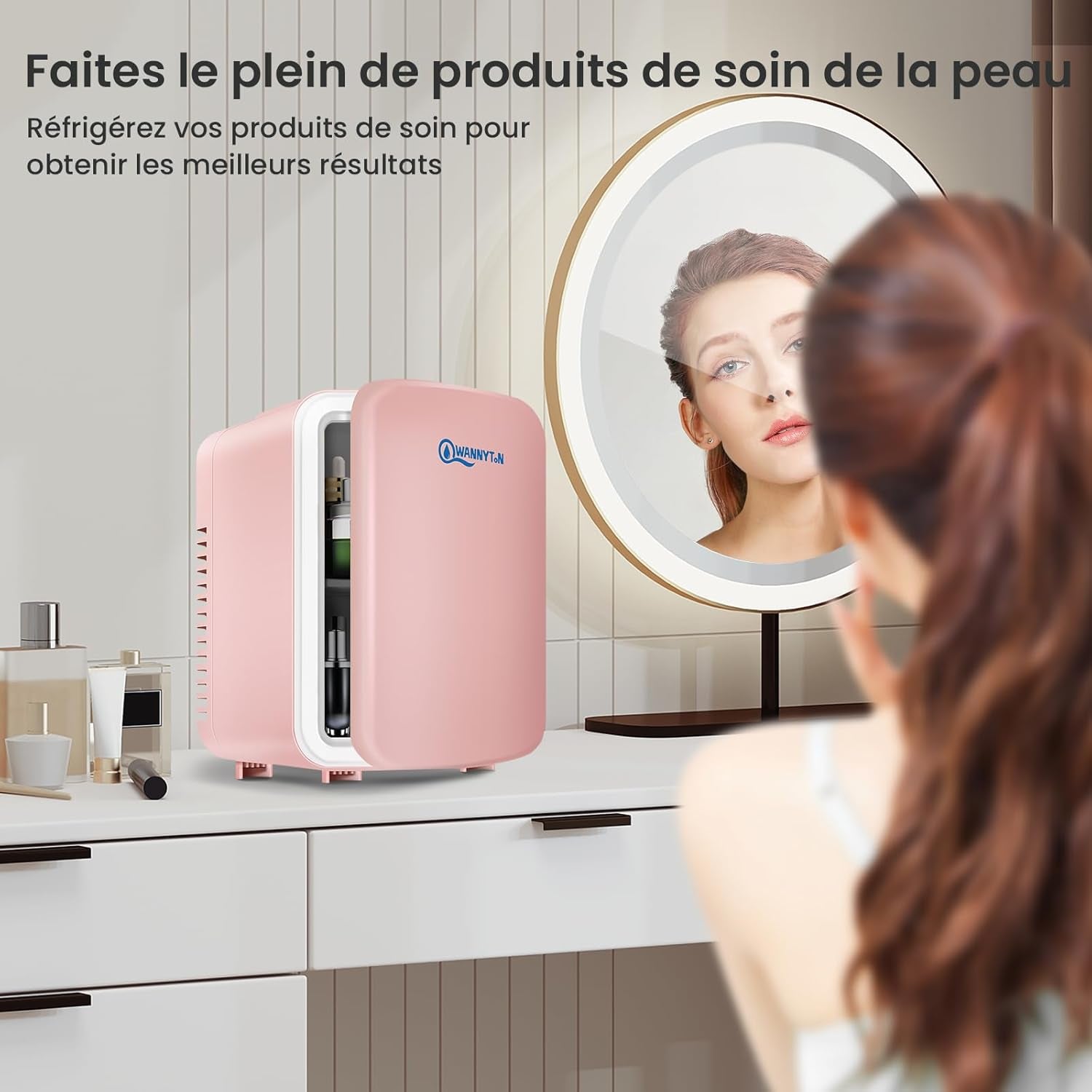 4L Mini Frigo, Petit Réfrigérateur Portable, Réfrigérateur Cosmétique, Frigo Mignon, Fonction Froid/Chaud Pour Bureau, Chambre, Voiture, Voyage, 220V/12V, Rose, 24,5X18,5X27Cm