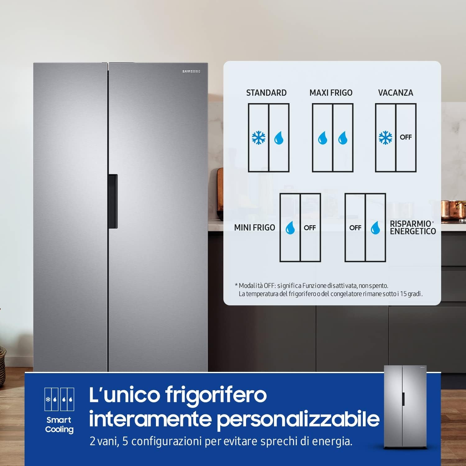 RS66A8101SL/EF Réfrigérateur Side by Side - Réfrigérateur 409L, Congélateur 243L, 358 Kwh/An