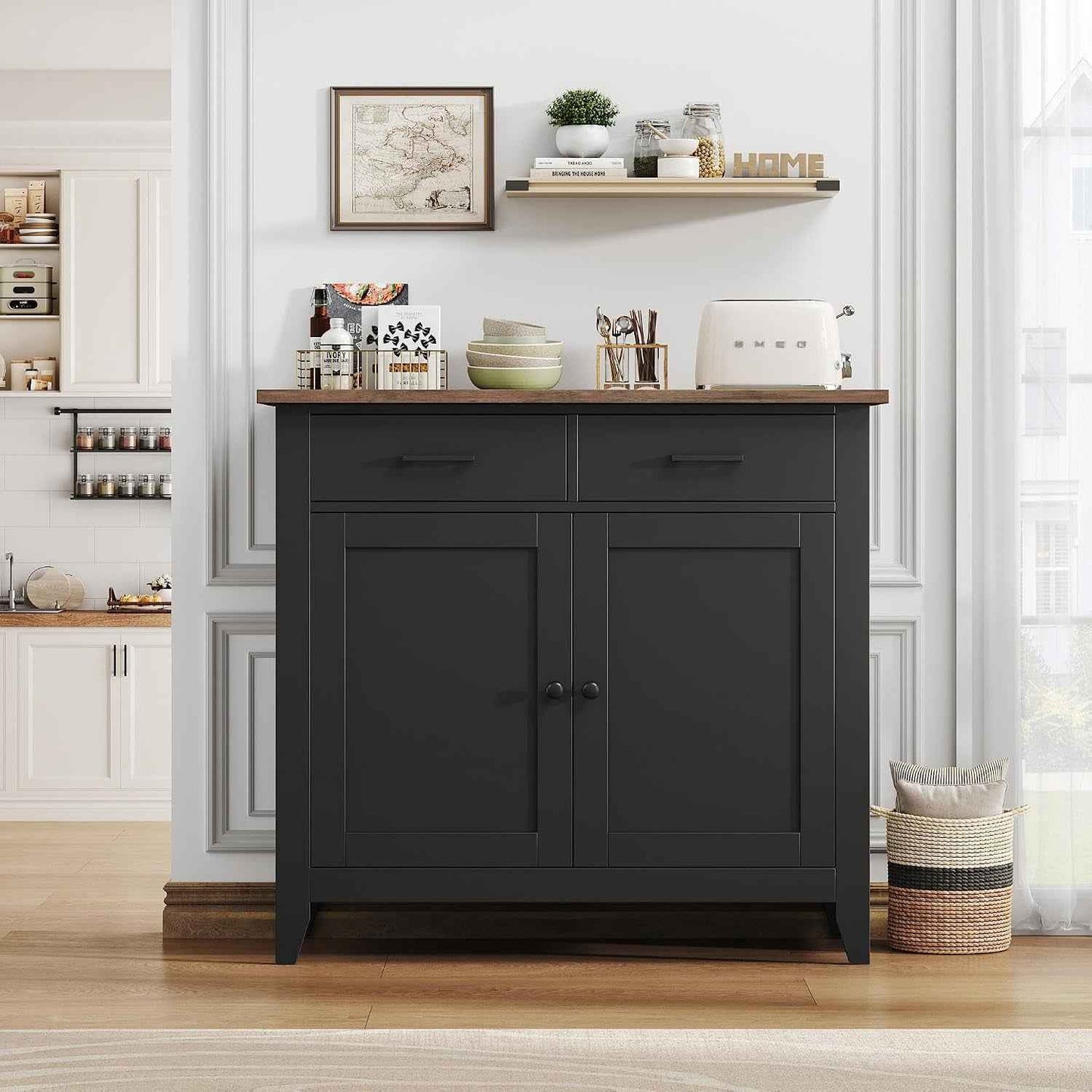 Meuble De Rangement, Buffet Cuisine, Placard De Salle À Manger | Buffet Avec 2 Portes Et 2 Tiroirs Salon 40P X 91L X 82H Cm, Blanc/Noir/ Vert/ Bleu