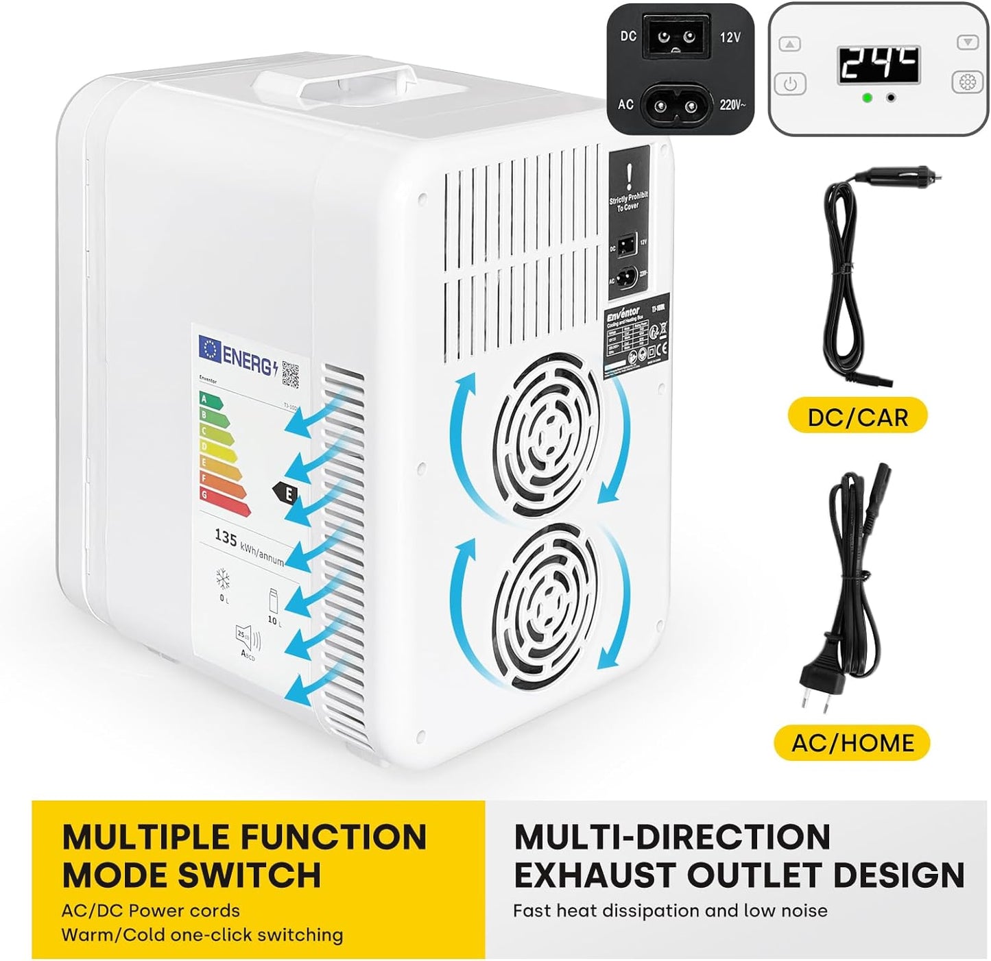 Mini Frigo10L, 220V/12V, Refroidisseur Et Réchauffeur, Portable Mini Réfrigérateur Avec Affichage LCD De La Température, Pour Voiture Voyage Cosmétiques Boisson Nourriture, Blanc