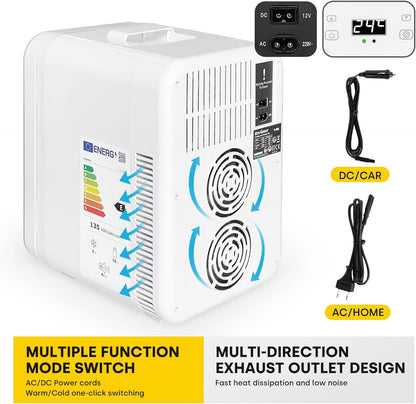 Mini Frigo10L, 220V/12V, Refroidisseur Et Réchauffeur, Portable Mini Réfrigérateur Avec Affichage LCD De La Température, Pour Voiture Voyage Cosmétiques Boisson Nourriture, Blanc