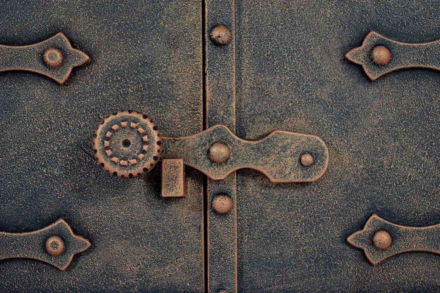 Porte De Four Double En Fonte Avec Thermomètre 500 °C, Avec Loquet De Porte, Aspect Rivet, Porte De Four À Pizza - Four À Pain - Porte De Four En Pierre, 53,2 X 5,5 X 35,5 Cm, Peinture Cuivrée