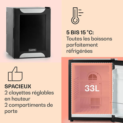 Mini Frigo De Chambre De 33L Pour Snacks Et Boissons, Top Silencieux, Petit Bar, Réfrigérateur Camping, Cosmetique, Avec Étagères Réglables, 5-15°C
