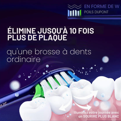 WHITEN+ – Brosse À Dents Électrique Avec Capteur De Pression, 5 Modes, 3 Intensités, 8 Têtes Souples, Moteur Puissant, Étui De Voyage Luxe Inclus (Marine)