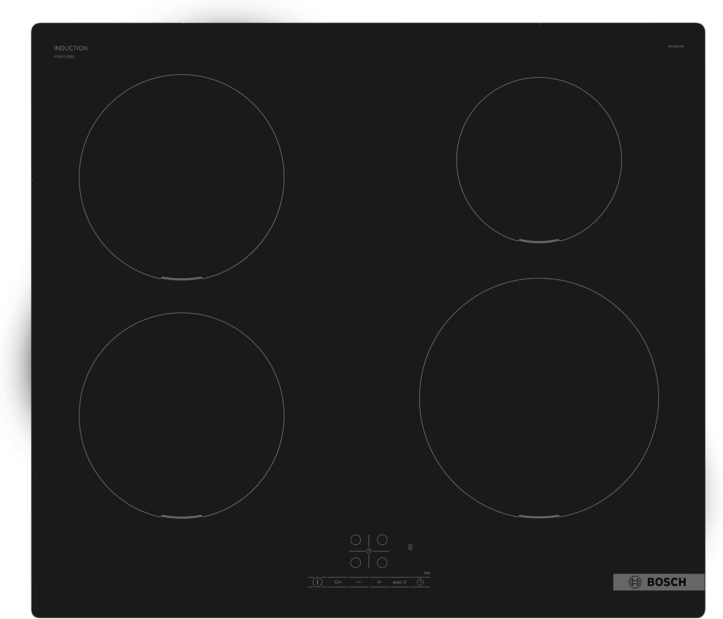 Bosch PUE611BB5E Série 4 - Plaque Induction, Touch Select | 60 Cm, Noir, 4 Foyers, Timer Avec Fonction Arrêt, 17 Niveaux De Réglage De La Puissance
