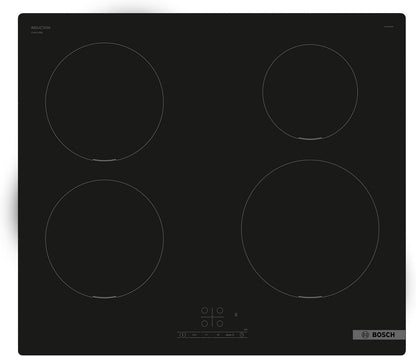 Bosch PUE611BB5E Série 4 - Plaque Induction, Touch Select | 60 Cm, Noir, 4 Foyers, Timer Avec Fonction Arrêt, 17 Niveaux De Réglage De La Puissance