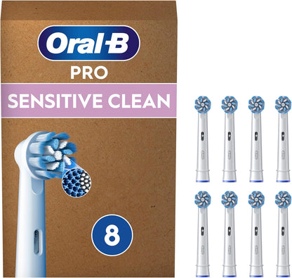 Brossettes De Rechange Sensitive Clean, Lot De 8, Blanches | Recharges Brosse À Dents Électrique Pro Avec Des Brins Ultra Doux Pour Les Gencives Saines, Emballage En Carton