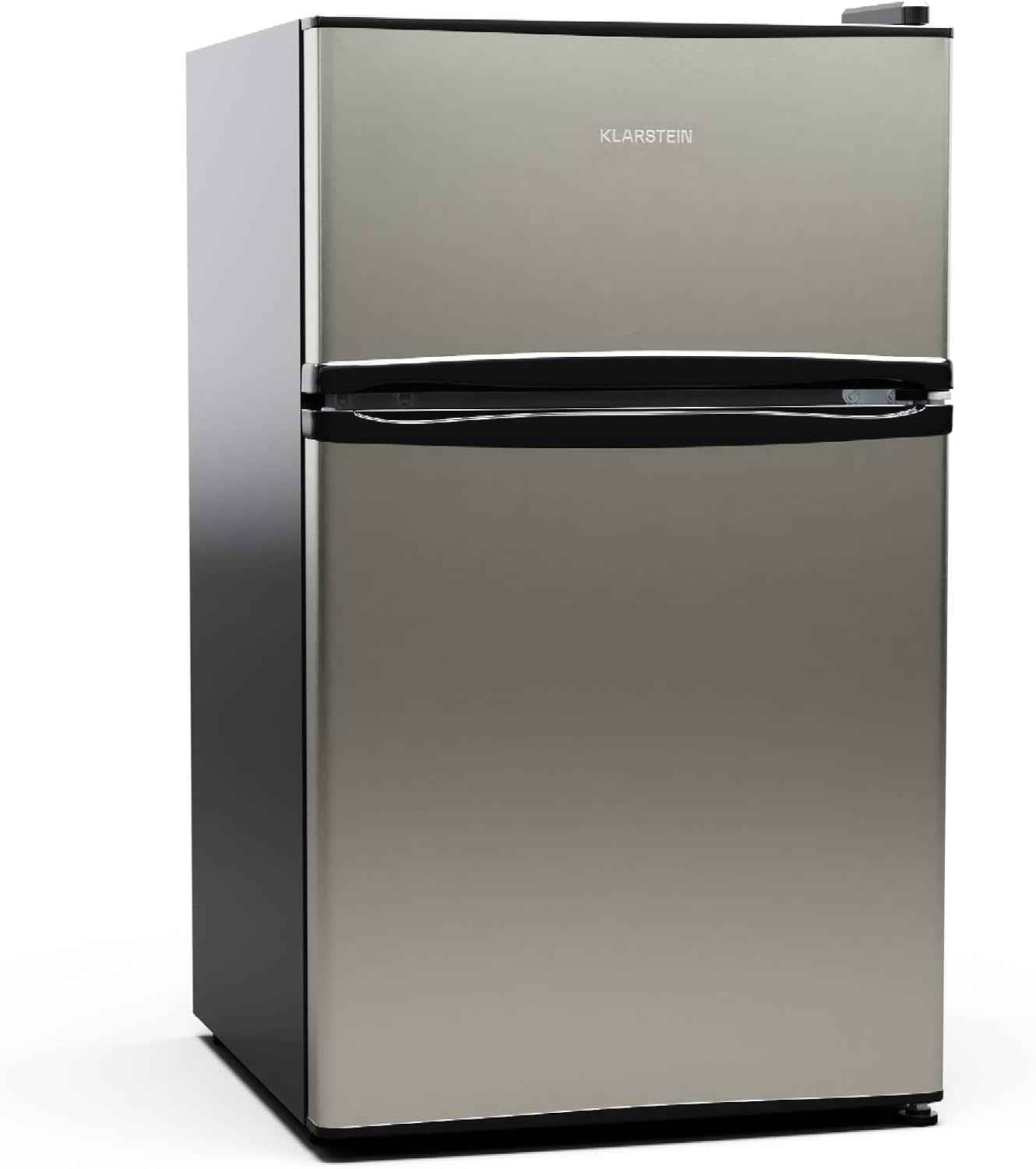 KLARSTEIN Big Daddy Cool - Frigo Réfrigérateur, Réfrigérateur Combiné, Compartiment Bouteilles, Bac Légumes, Eclairage Intérieur, Look Moderne, Nettoyage Facile, Pieds Réglables, 86 L - Argent