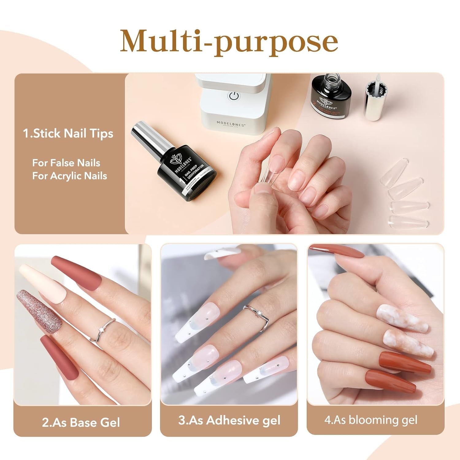 Colle Faux Ongles 6 in 1 Und Primer Gel, 2 X 10 ML Gummy Base Pose Americaine, Colle Capsule Americaine Ongle, Longue Duré Extend UV/LED Nail Glue DIY Nail Art