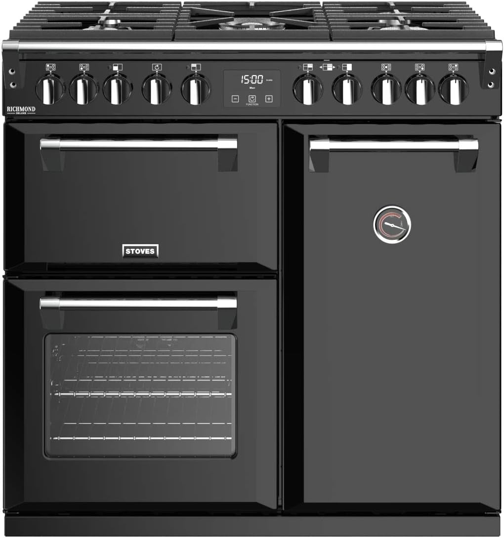 Stoves Richmond S900 Df Deluxe Range Cooker Comptoir Gaz À Noir - Cuisinière (Range Cooker, Noir, Rotatif, Chrome, Dessus Avant, Comptoir À Gaz)